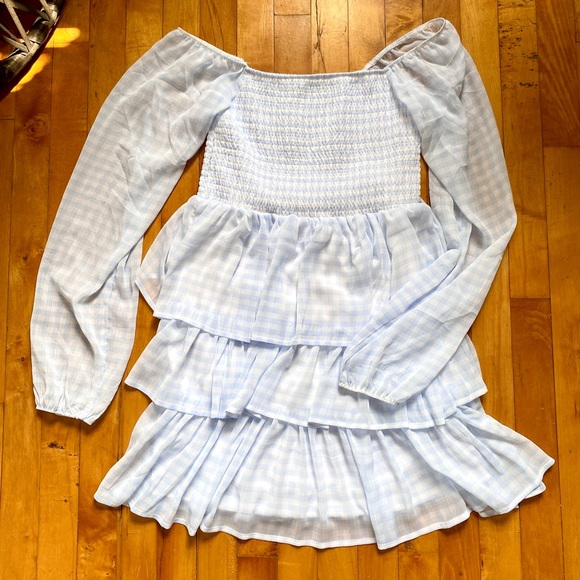 Madden NYC Dresses & Skirts - Madden NYC Baby Blue Ruffled Long Sleeved Dress- Juniors M